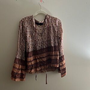 Floral Boho Blouse with Brown Accents